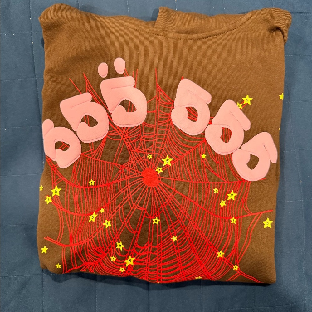 555 Spider/Sp5der Brown and red web Hoodie
